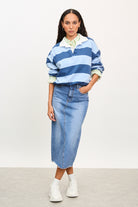 Light blue back slit denim skirt_4