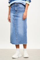 Light blue back slit denim skirt_1