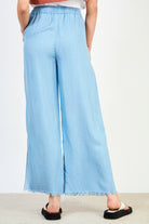 Light blue denim frayed hem wide leg trousers_2
