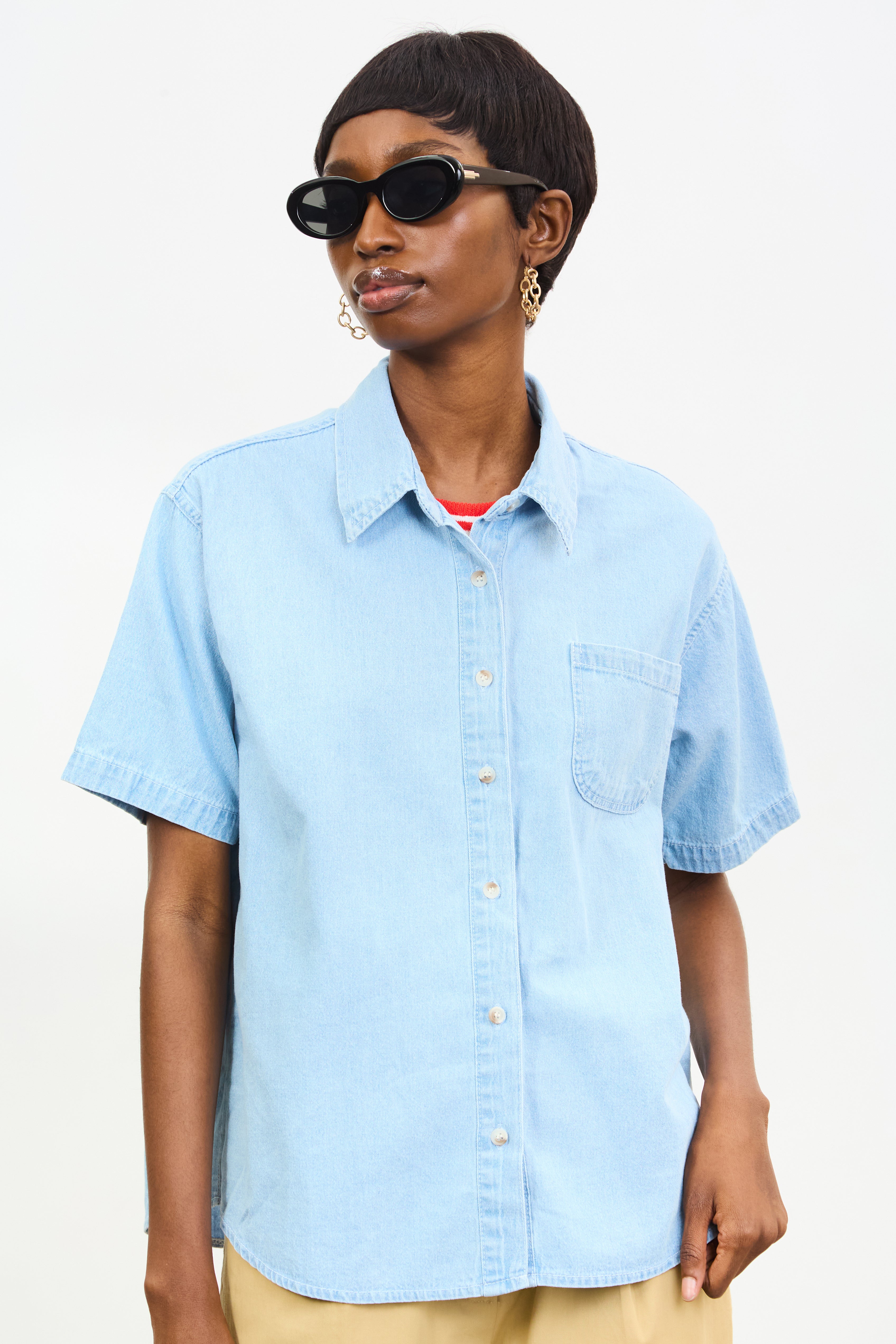 Light blue denim short sleeve shirt_1