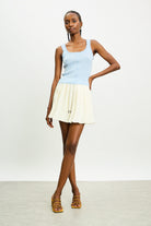 Light blue frill trim button up knit tank_4