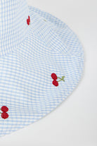 Light blue gingham embroidered cherry reversible sun hat_3