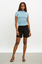 Light blue line textured semi sheer tee_4