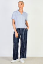 Light blue linen blend short sleeved shirt blouse_4