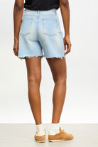 Light blue raw hem denim shorts_2