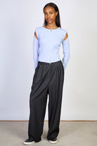 Light blue round neck double zip double slit cardigan_4