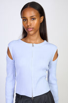 Light blue round neck double zip double slit cardigan_1