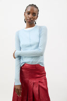 Light blue semi sheer jersey long sleeve top_1