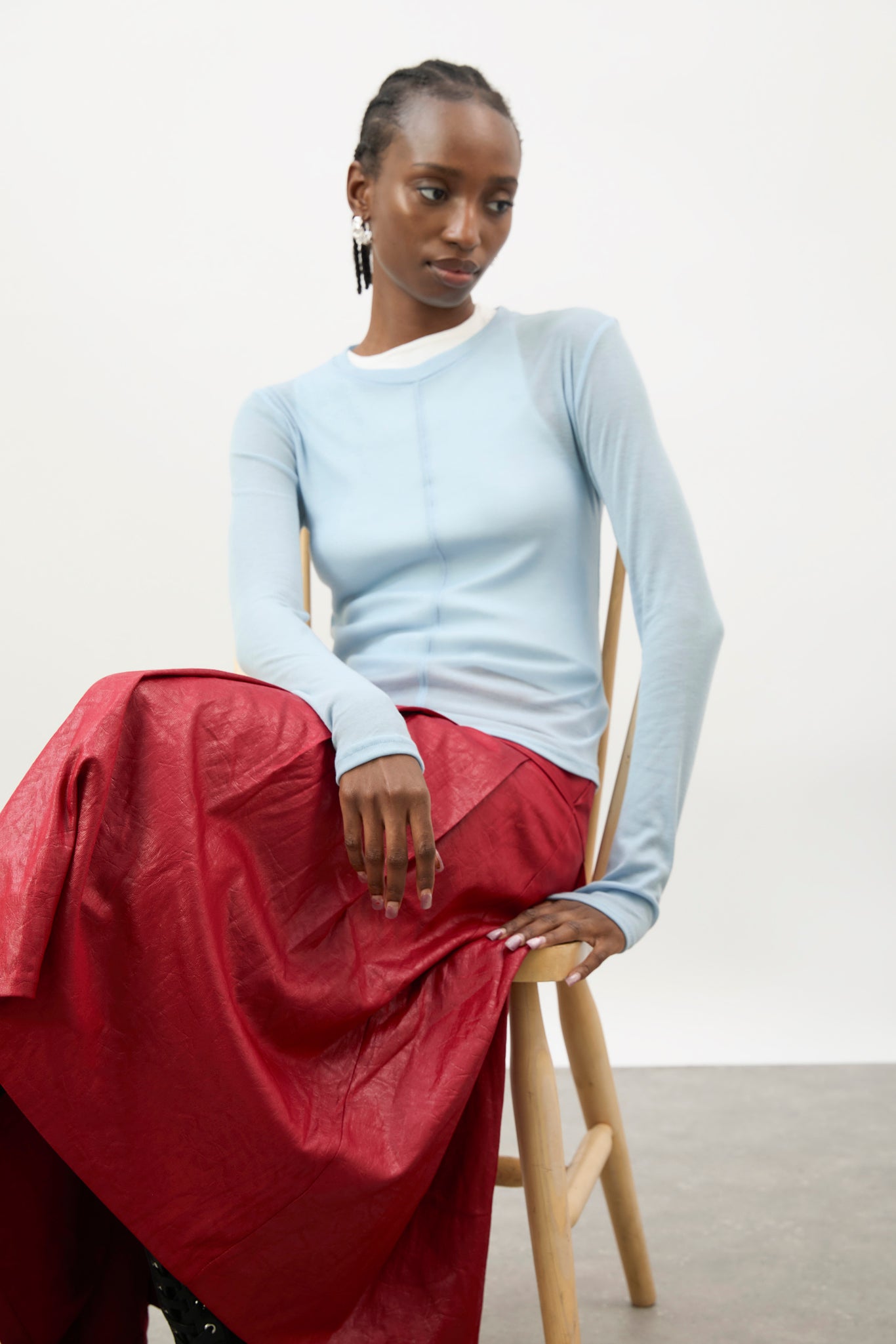 Light blue semi sheer jersey long sleeve top_5