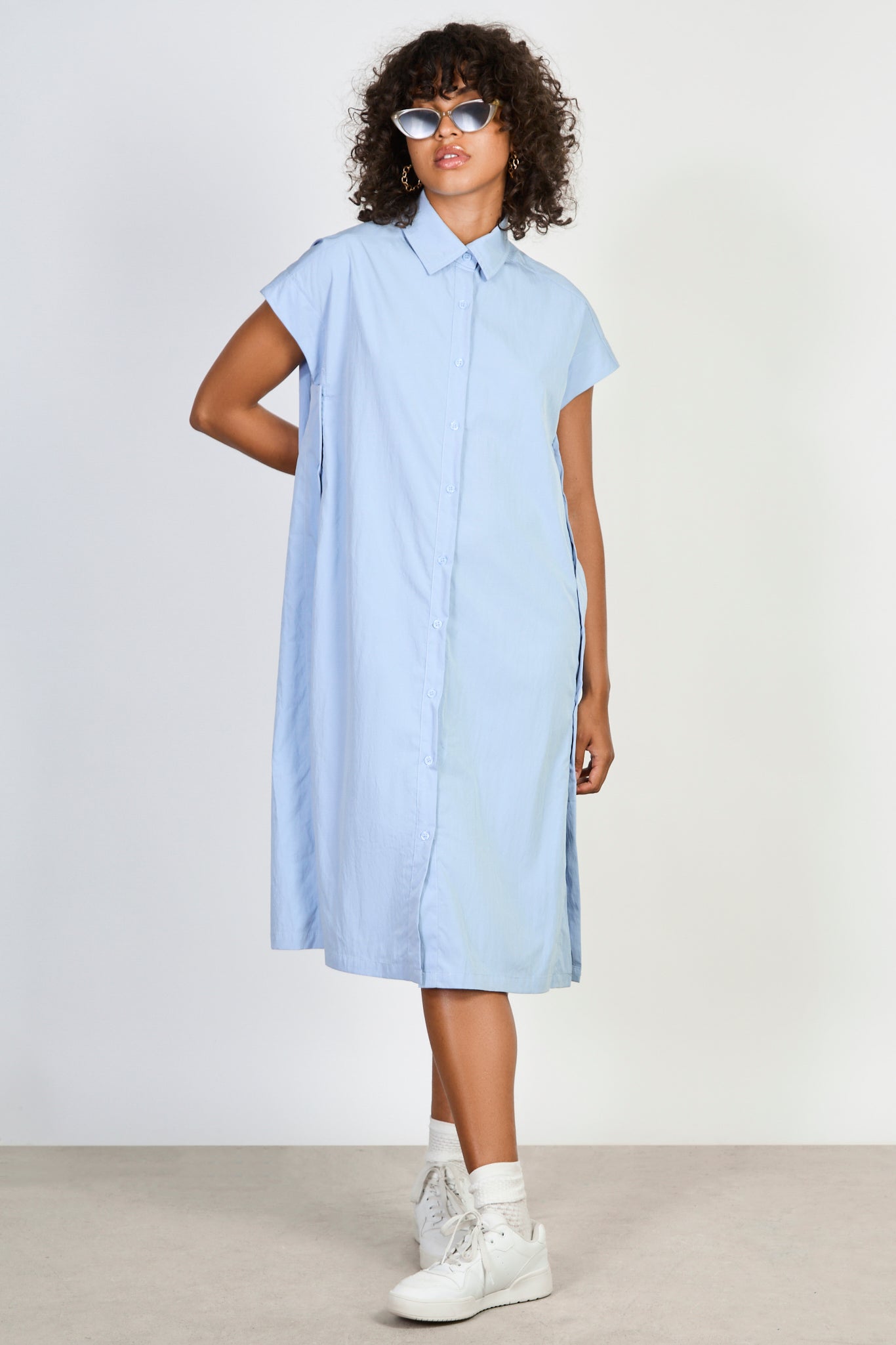 Light blue short sleeved side button shirt dress_1