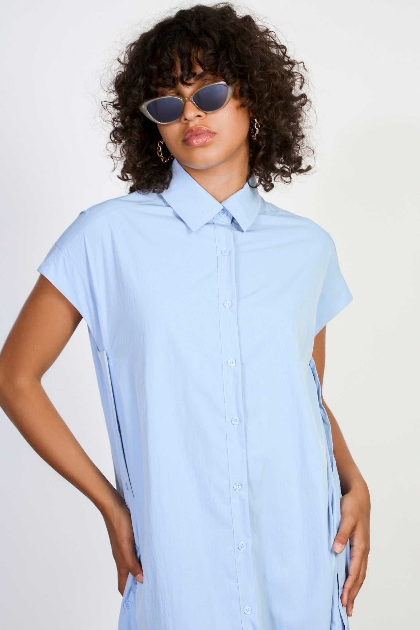 Light blue short sleeved side button shirt dress_2