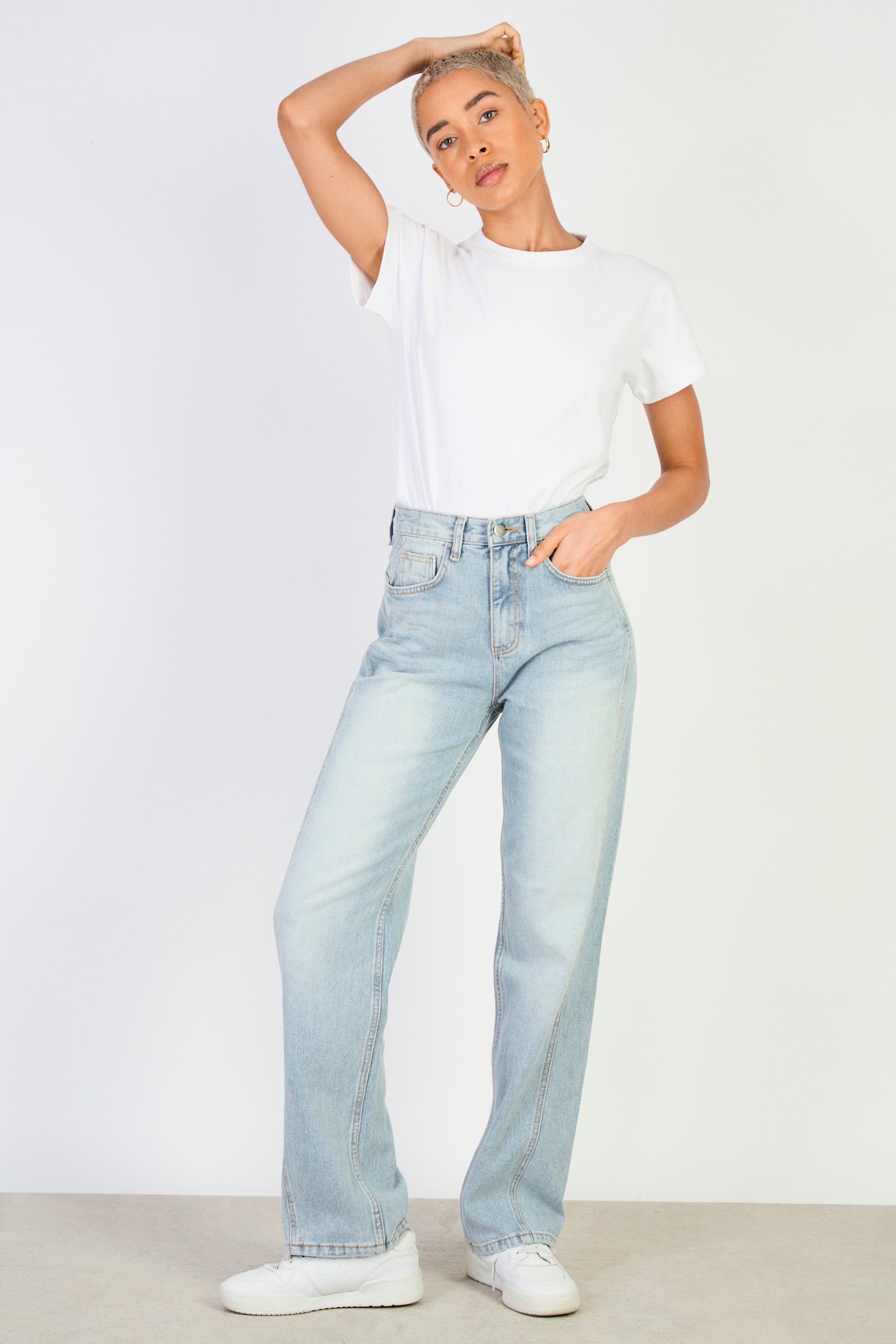 Light blue washed slim side seam jeans_4