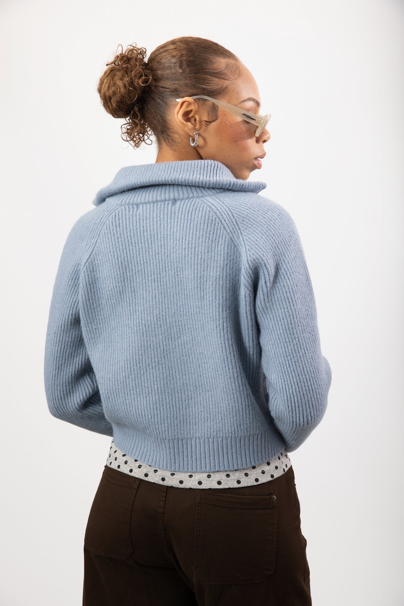 Light blue wool blend ribbed wide collar cardigan_2