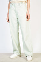 Light green adjustable waist double button jeans_1