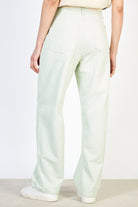 Light green adjustable waist double button jeans_2