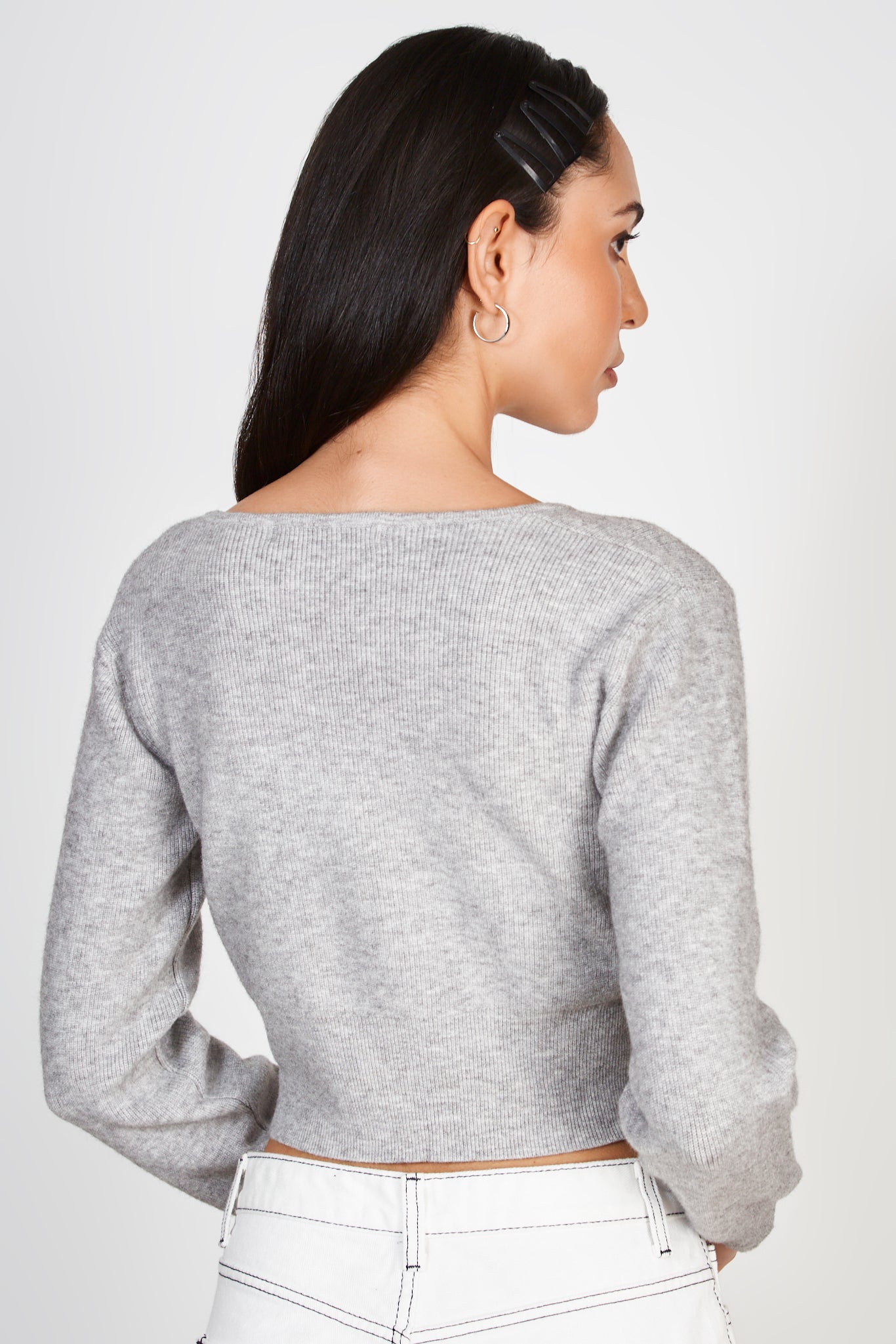Light grey square neck knit top_2