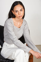 Light grey square neck knit top_5