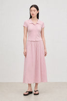 Light pink and white gingham lettuce trim pencil skirt_4