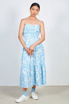 Light blue and white bold floral print dress_2