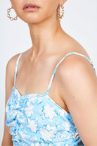 Light blue and white bold floral print dress_4