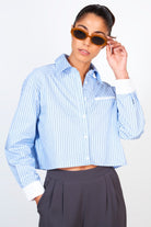 Light blue pinstriped smart cropped shirt_1