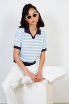 Light blue striped navy collar knit tee_5