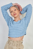 Light blue textured puff long sleeve top_1