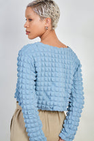 Light blue textured puff long sleeve top_4