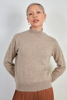 Light brown alpaca blend mock neck knit top_1