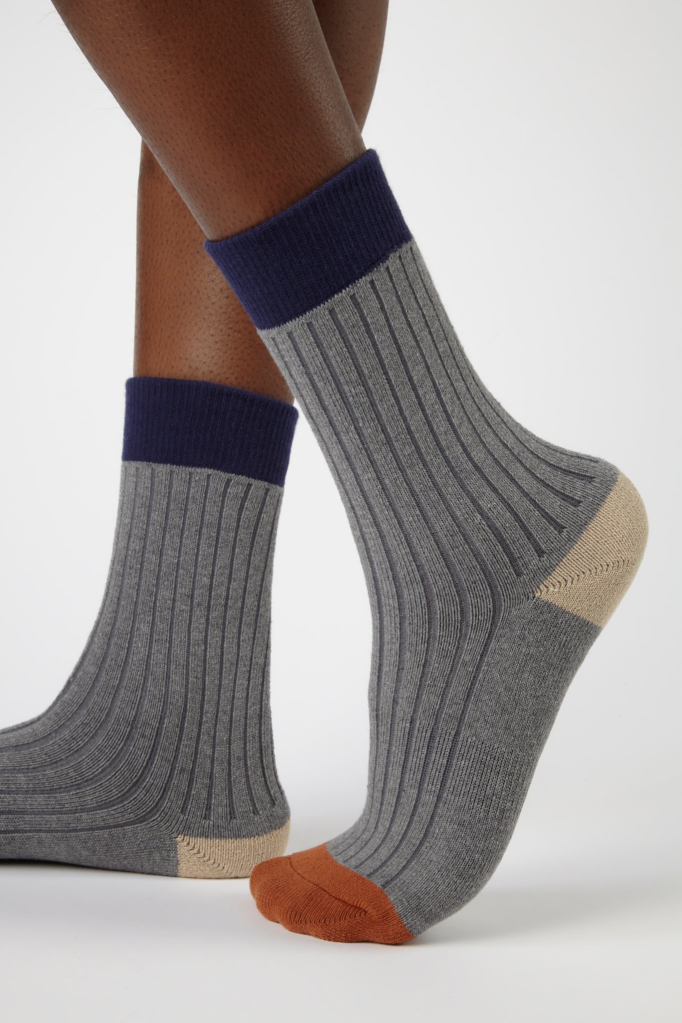 Light grey tricolour ribbed socks_4