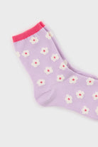 Lilac and white fuzzy flower contrast trim socks_4