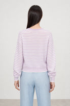 Lilac and white lilen blend thin striped contrast trim cardigan_2