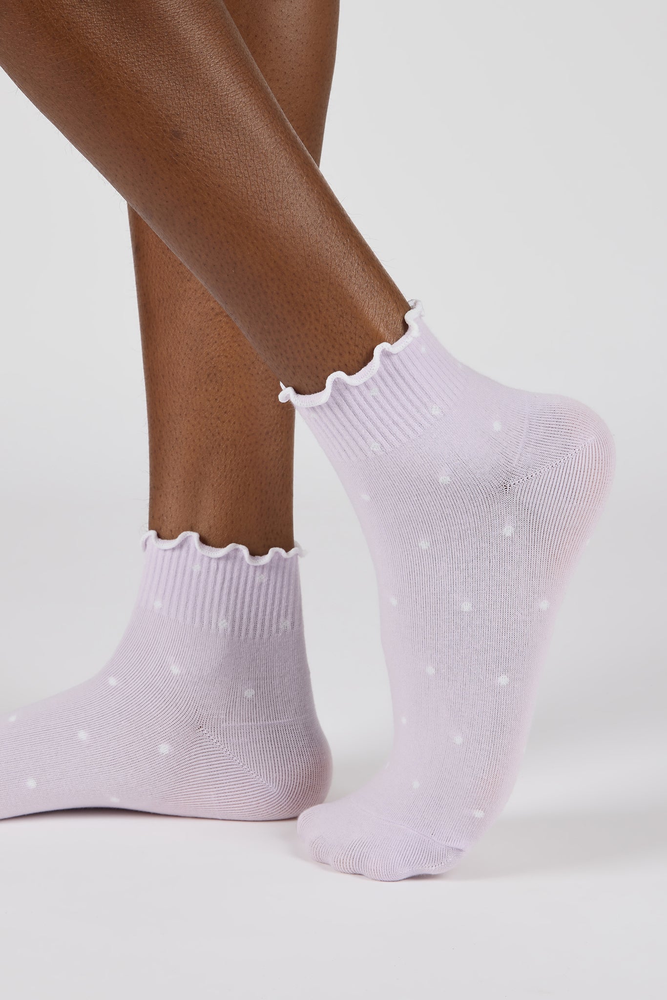 Lilac and white polka dot ruffle trim socks_2