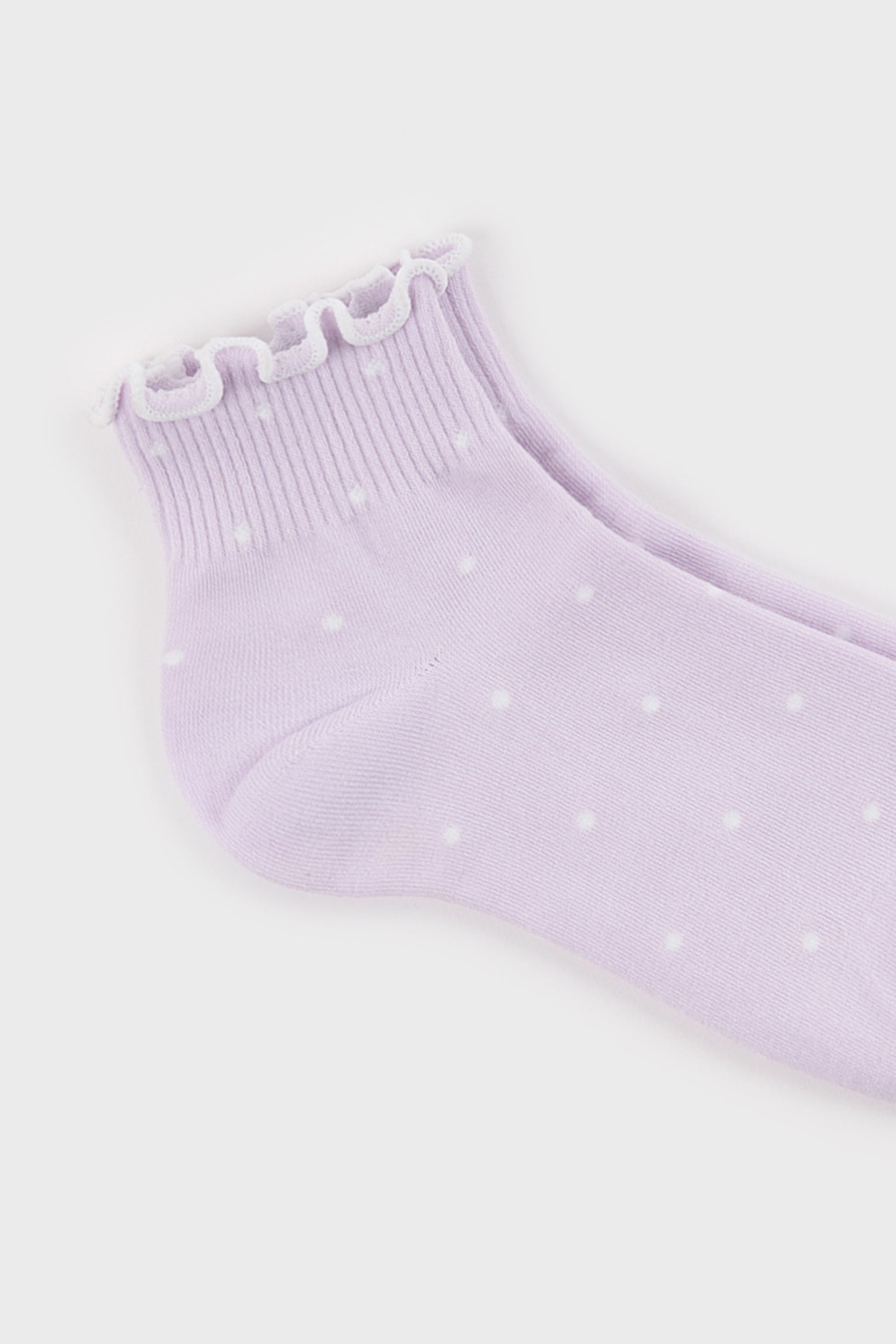 Lilac and white polka dot ruffle trim socks_4