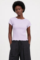 Lilac bubble texture mock neck short sleeve top_1