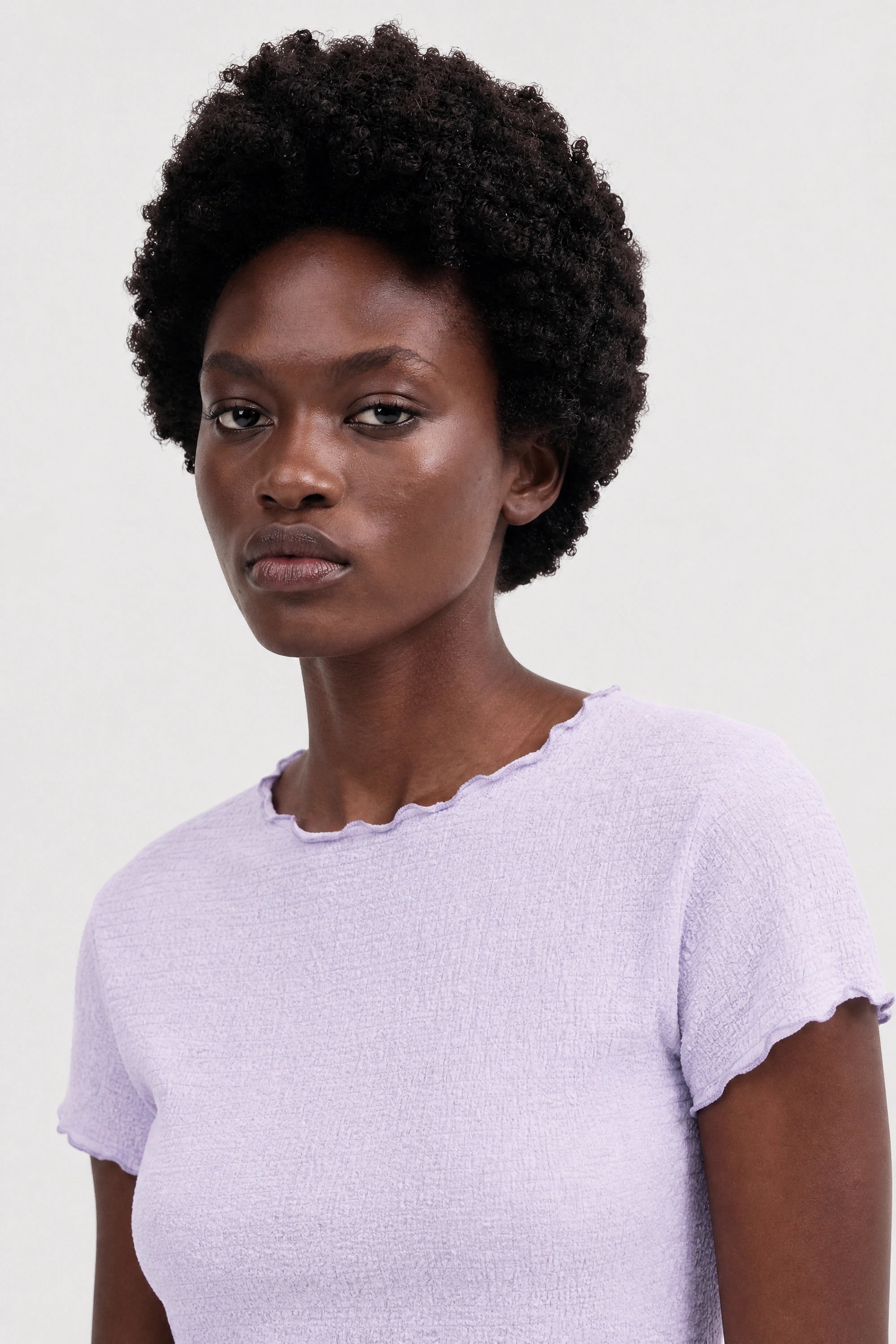 Lilac bubble texture mock neck short sleeve top_3
