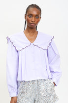 Lilac contrast trim scalloped giant collar shirt_2