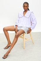 Lilac contrast trim scalloped giant collar shirt_1