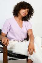 Lilac linen blend short sleeved cardigan_5