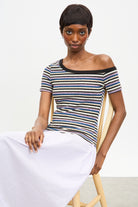 Lilac multi striped off shoulder tee_5