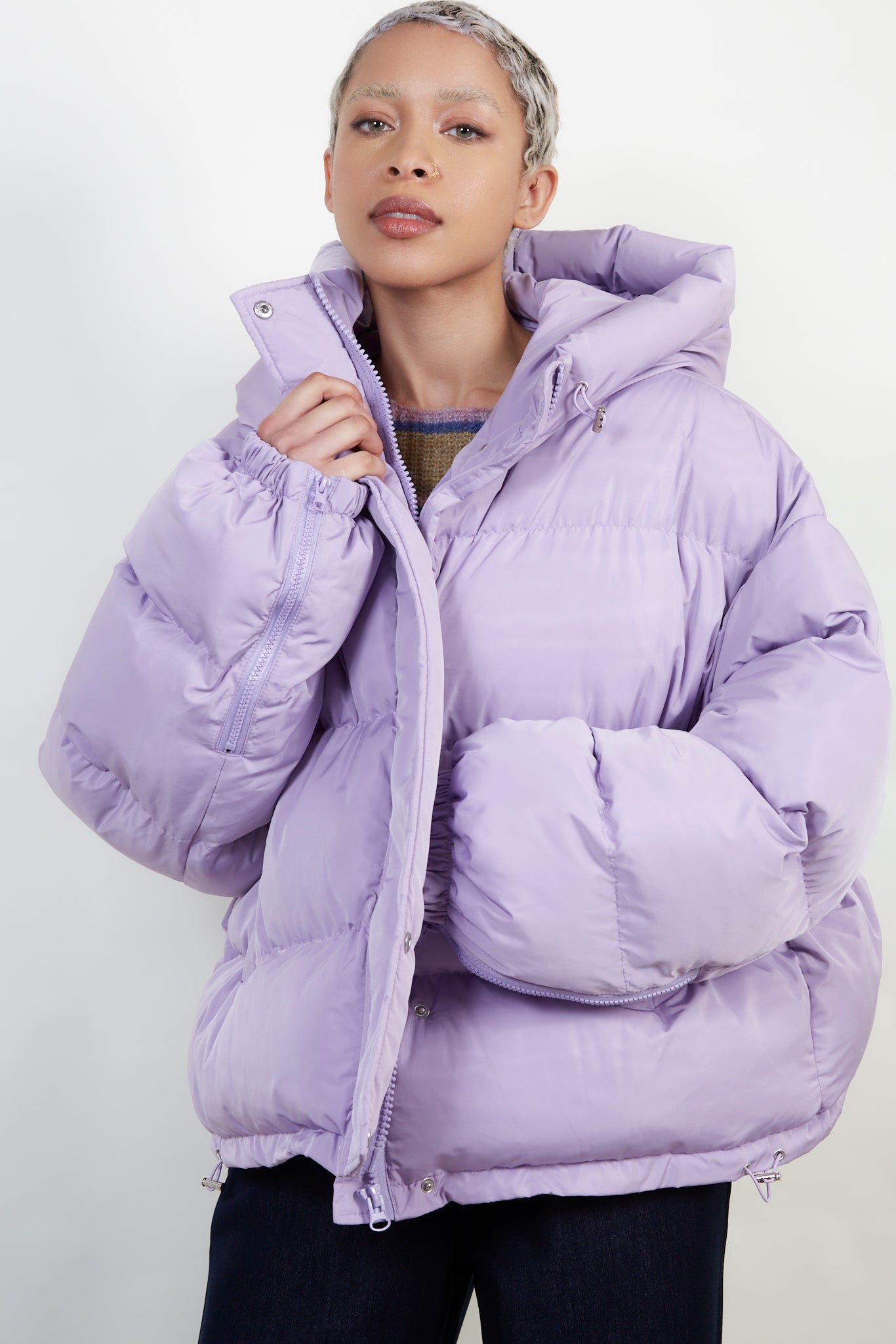 Lilac hooded puffer jacket