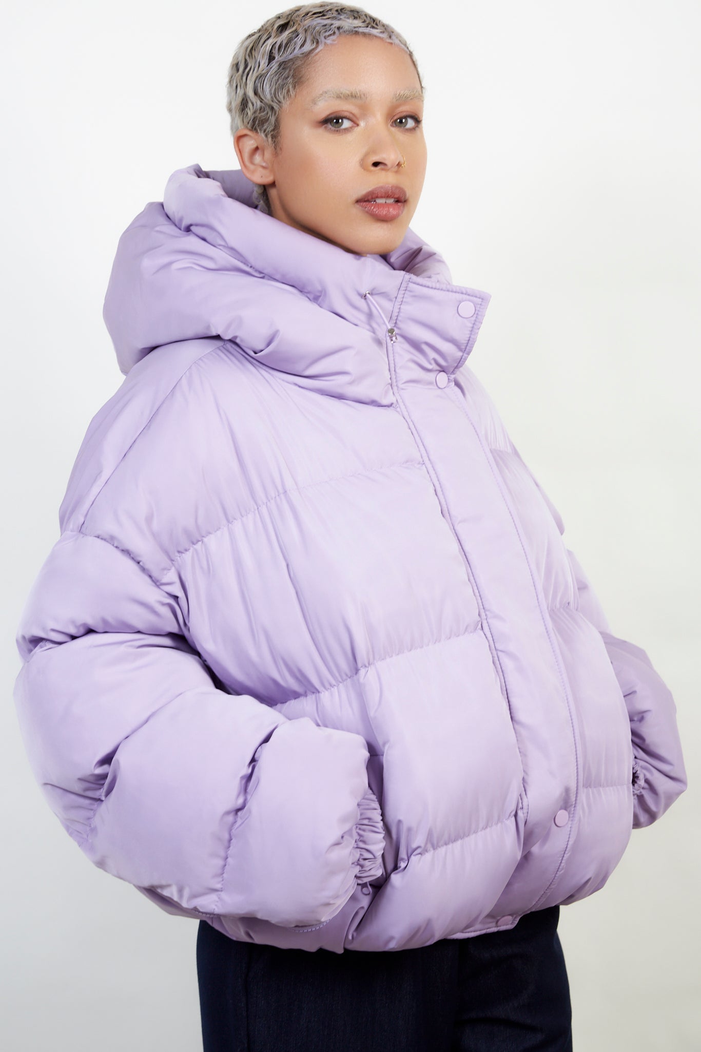 Lilac hooded puffer jacket