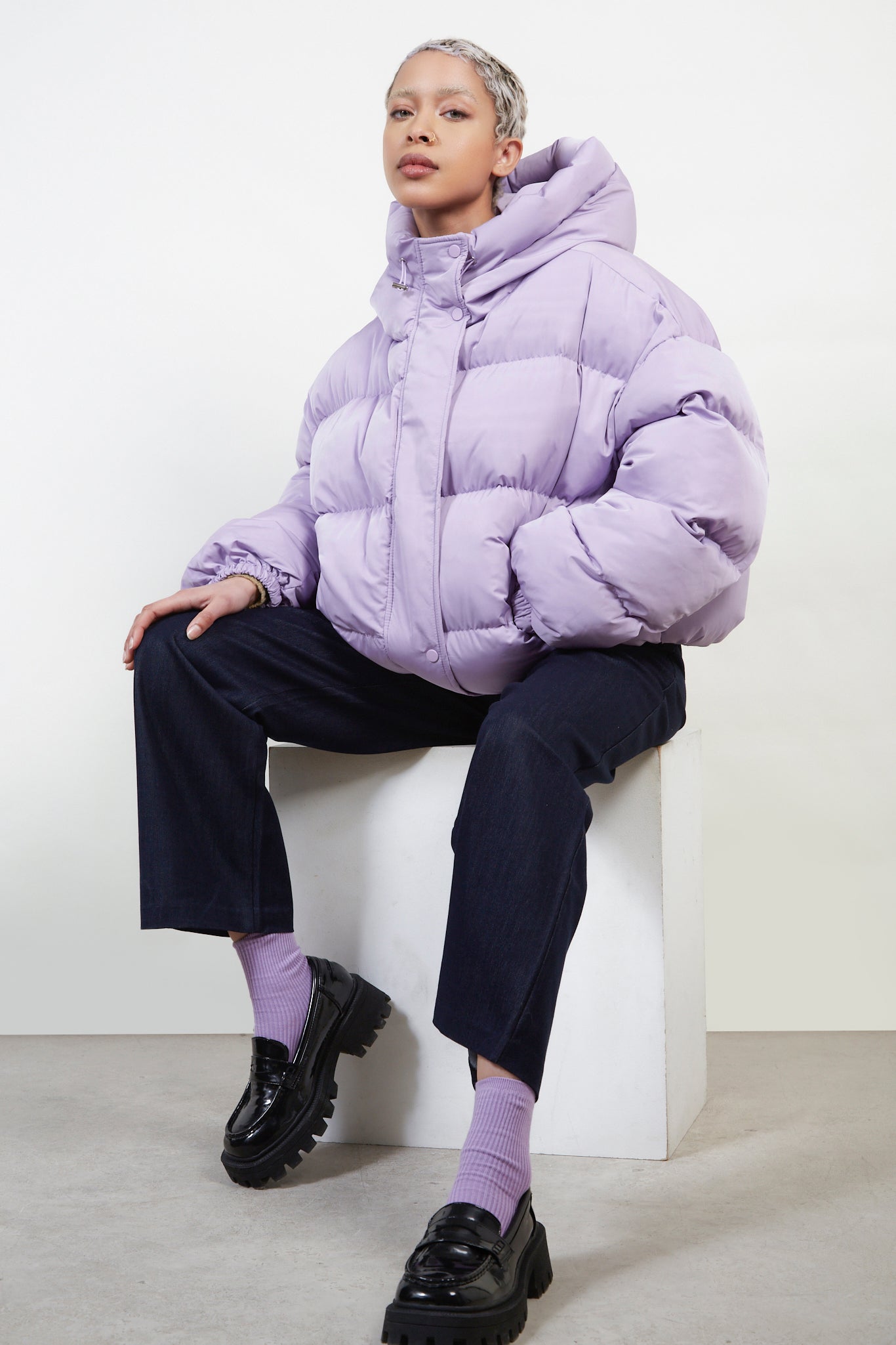 Lilac hooded puffer jacket