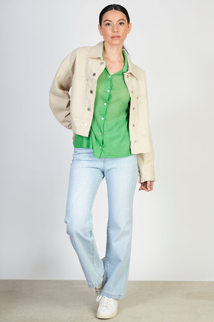 Lime green button front shirt_5