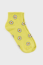 Lime green flower smiley face short socks_3