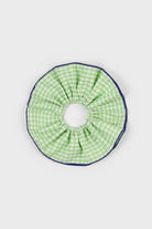 Lime green gingham and navy trim scrunchie_1
