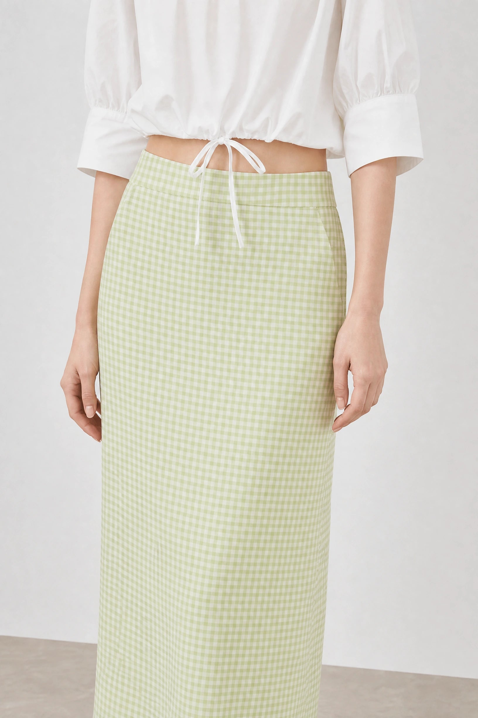 Lime green gingham slit back pencil skirt_3