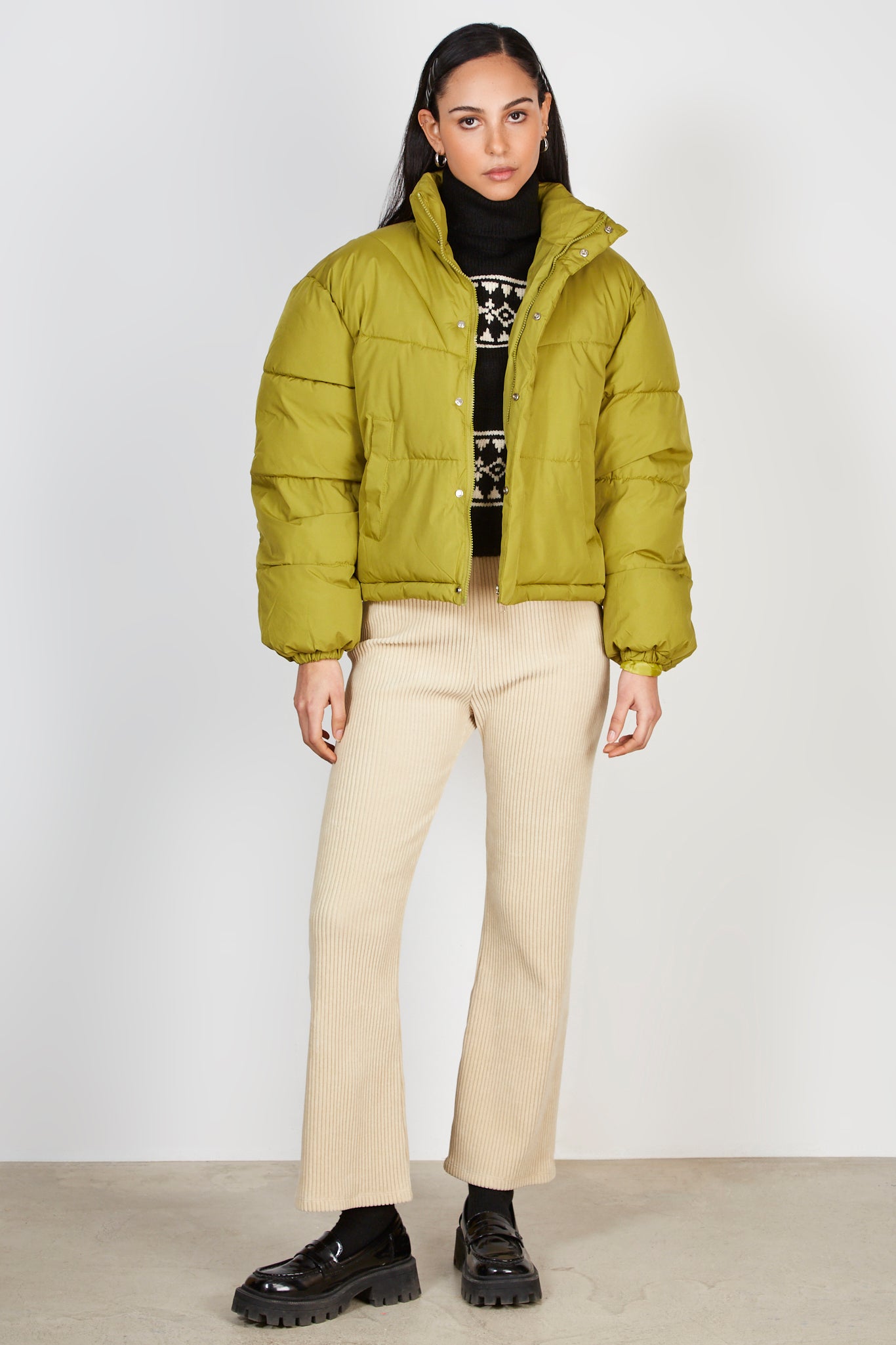 Lime green high neck puffer jacket