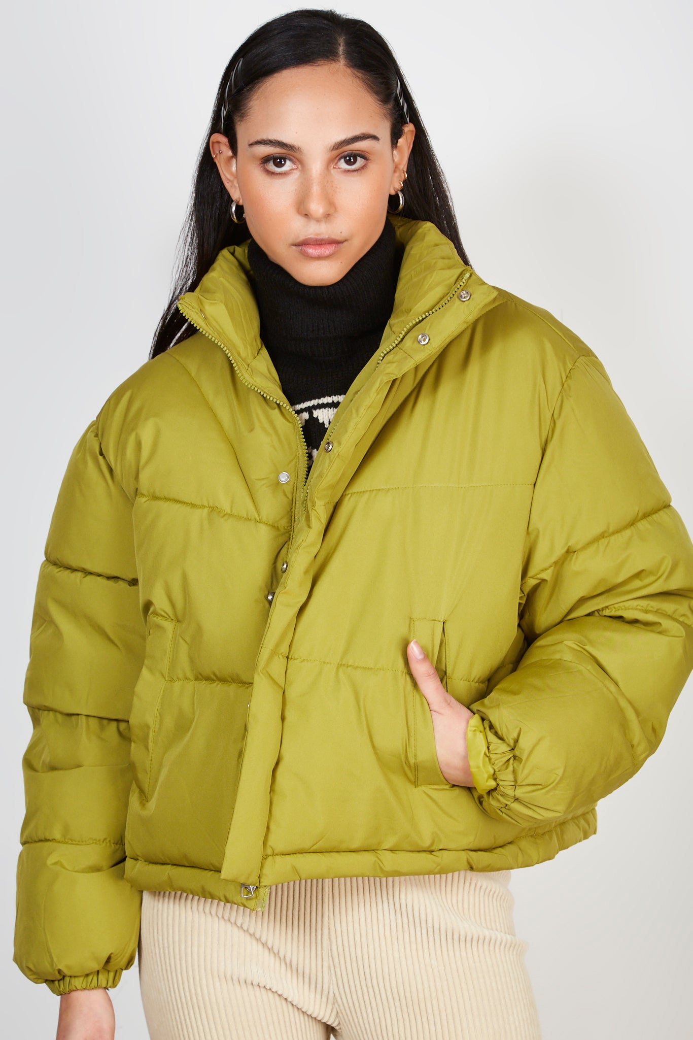 Lime green high neck puffer jacket