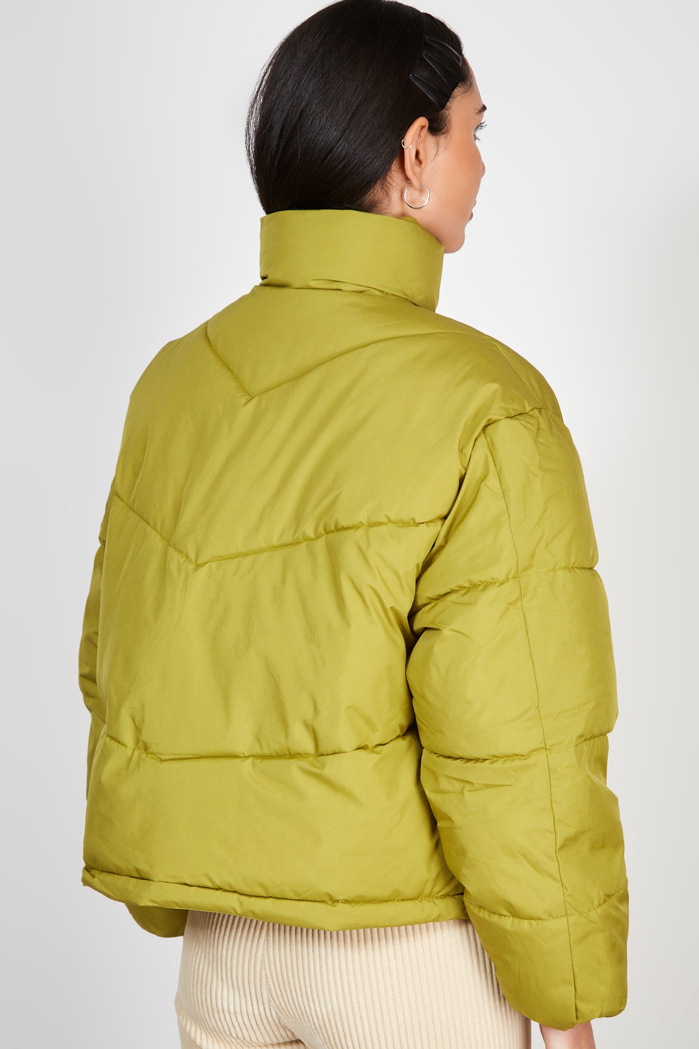 Lime green high neck puffer jacket